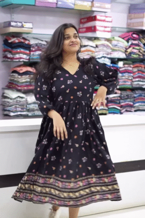 🖤 Floral Charm Black Printed Midi Dress 🌼🌙