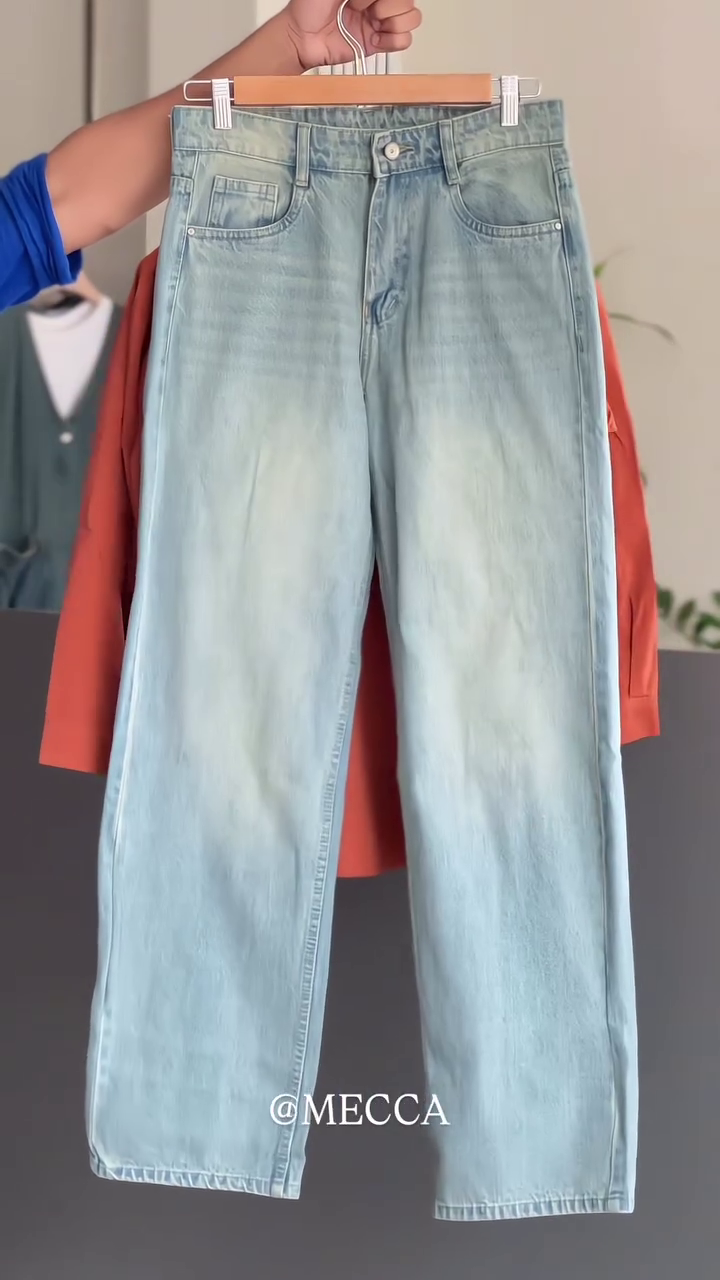 👔 Rust Elegance Cotton Shirt with Sky Blue Casual Jeans Set 🌤️ - Image 2