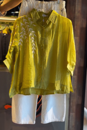 💚 Lime Breeze Embroidered Shirt Set – Fresh Sophistication for Effortless Days 🌿