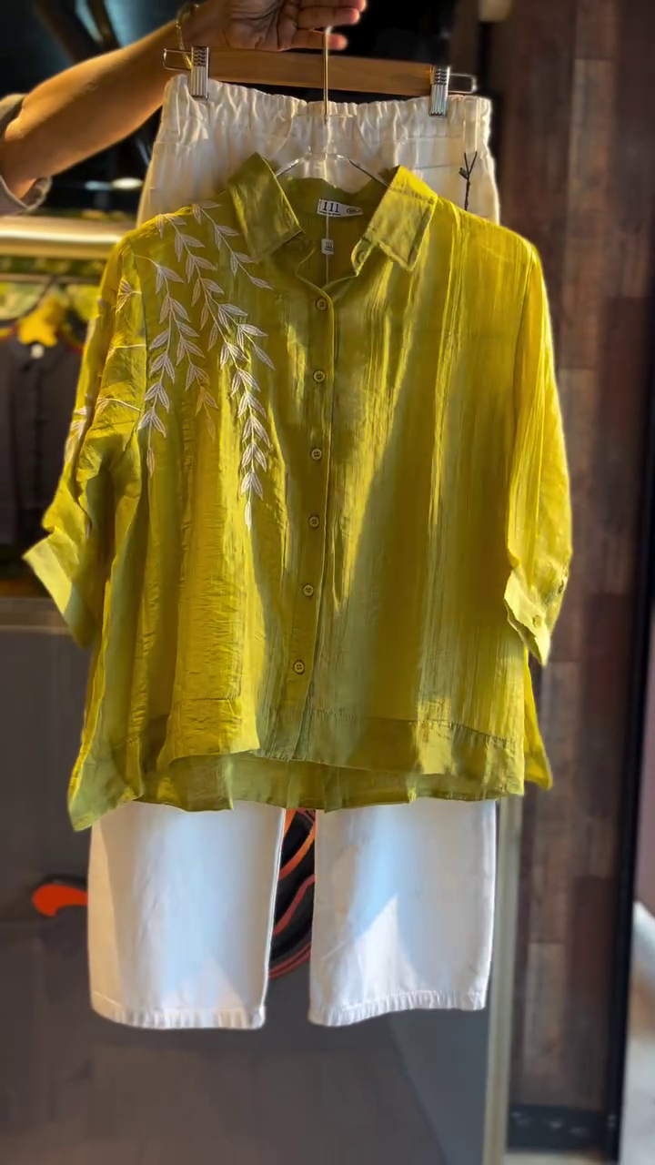 💚 Lime Breeze Embroidered Shirt Set – Fresh Sophistication for Effortless Days 🌿