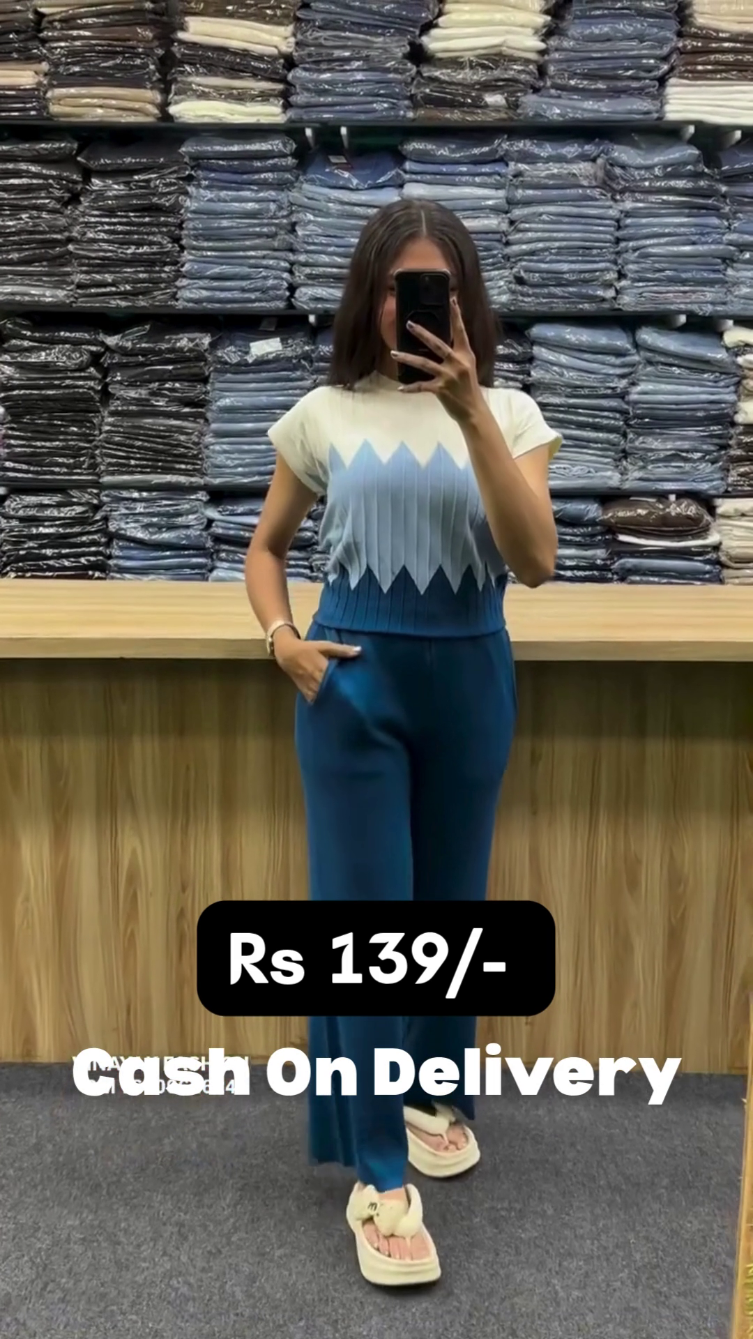 πΈ Elegant Dual-Tone Zigzag Pattern Knit Top with High-Waist Rust Pants β Premium Casual Co-Ord Set for Women | Soft Stretch Fabric | Stylish Everyday Wear | - Image 4