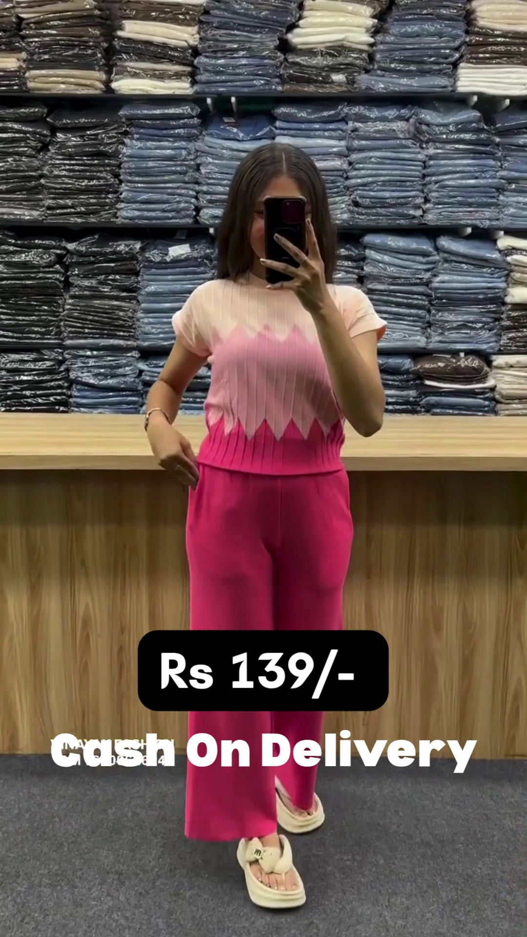 πΈ Elegant Dual-Tone Zigzag Pattern Knit Top with High-Waist Rust Pants β Premium Casual Co-Ord Set for Women | Soft Stretch Fabric | Stylish Everyday Wear | - Image 3