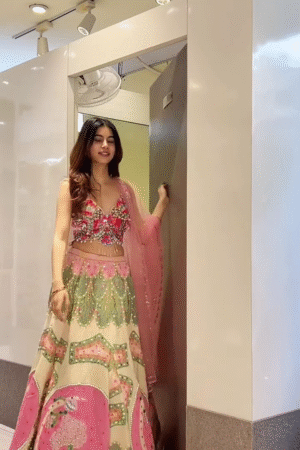 Multicolor Pastel Peacock and Floral Embroidered Designer Lehenga Choli with Beaded Bustier and Pink Dupatta