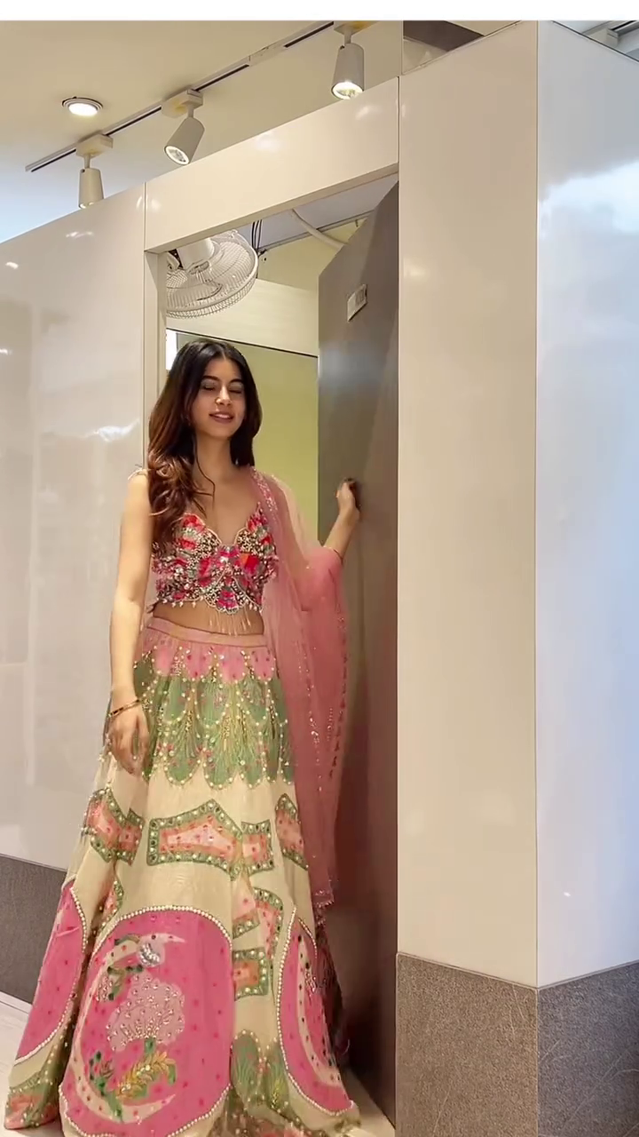 Multicolor Pastel Peacock and Floral Embroidered Designer Lehenga Choli with Beaded Bustier and Pink Dupatta