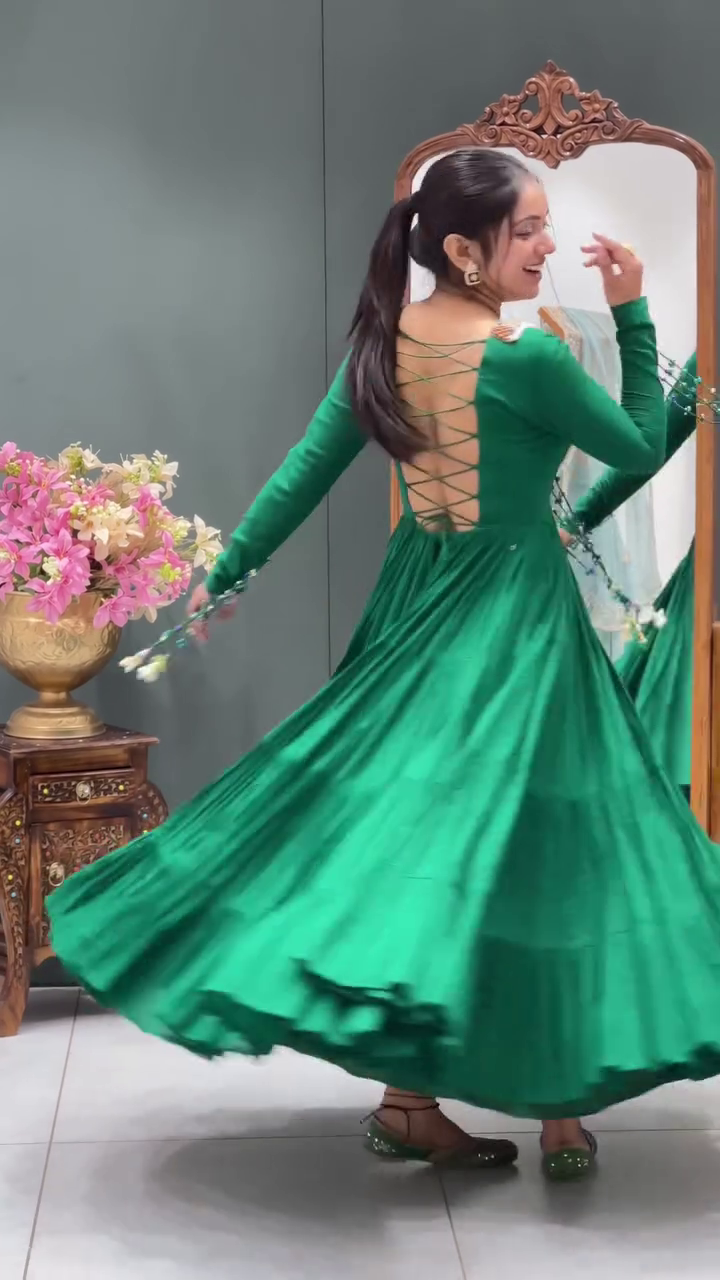 Emerald Green Traditional Gota Patti Anarkali Set with Ornate Multicolor Embroidery and Shell Tassel Accents - Image 3