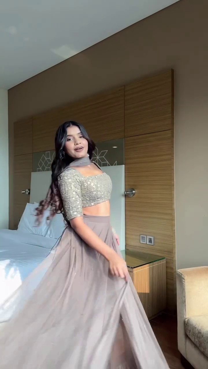 Greyish Heavy Embroidery Square Neck Choli and Paneled Skirt Ensemble with Sheer Dupatta