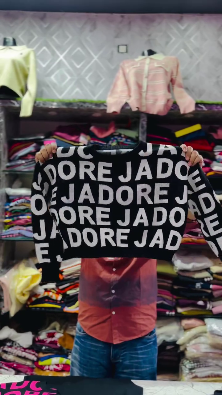 🖤Ultra-Bold Black & Neon Pink All-Over “J’ADORE” Statement Sweater – Cozy Oversized Trendsetter Pullover - Image 2