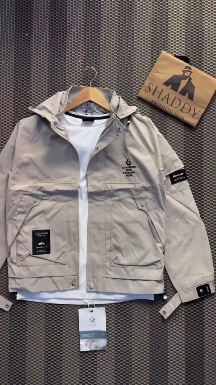 🤍🖤All-Weather Adventure Grey Hooded Utility Jacket with Secure Flap Pockets, Paired Black Tapered Pants & Crisp White T-Shirt – Everyday Smart Casual Combo - Image 3