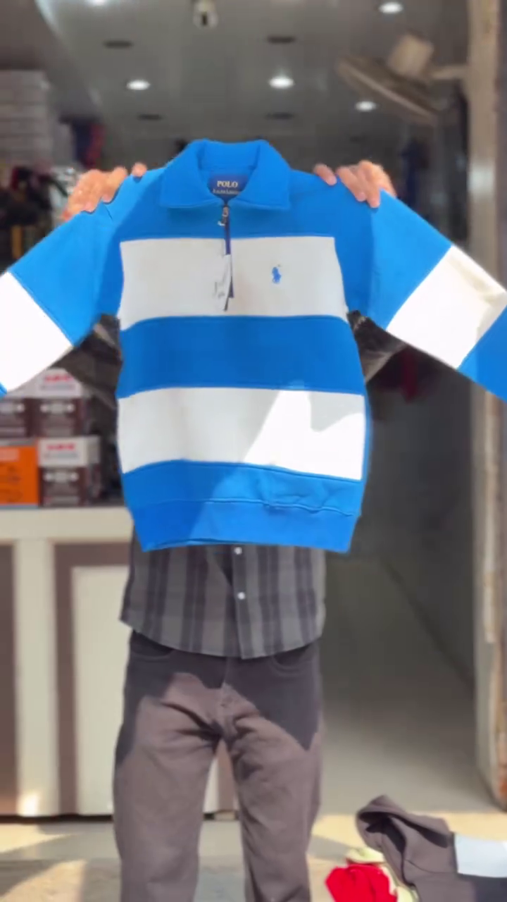 💙Modern Cotton Rugby Polo Sweatshirt with Broad Blue and White Stripes & Half Zip Front – Casual Sporty Boys’ Winter Top