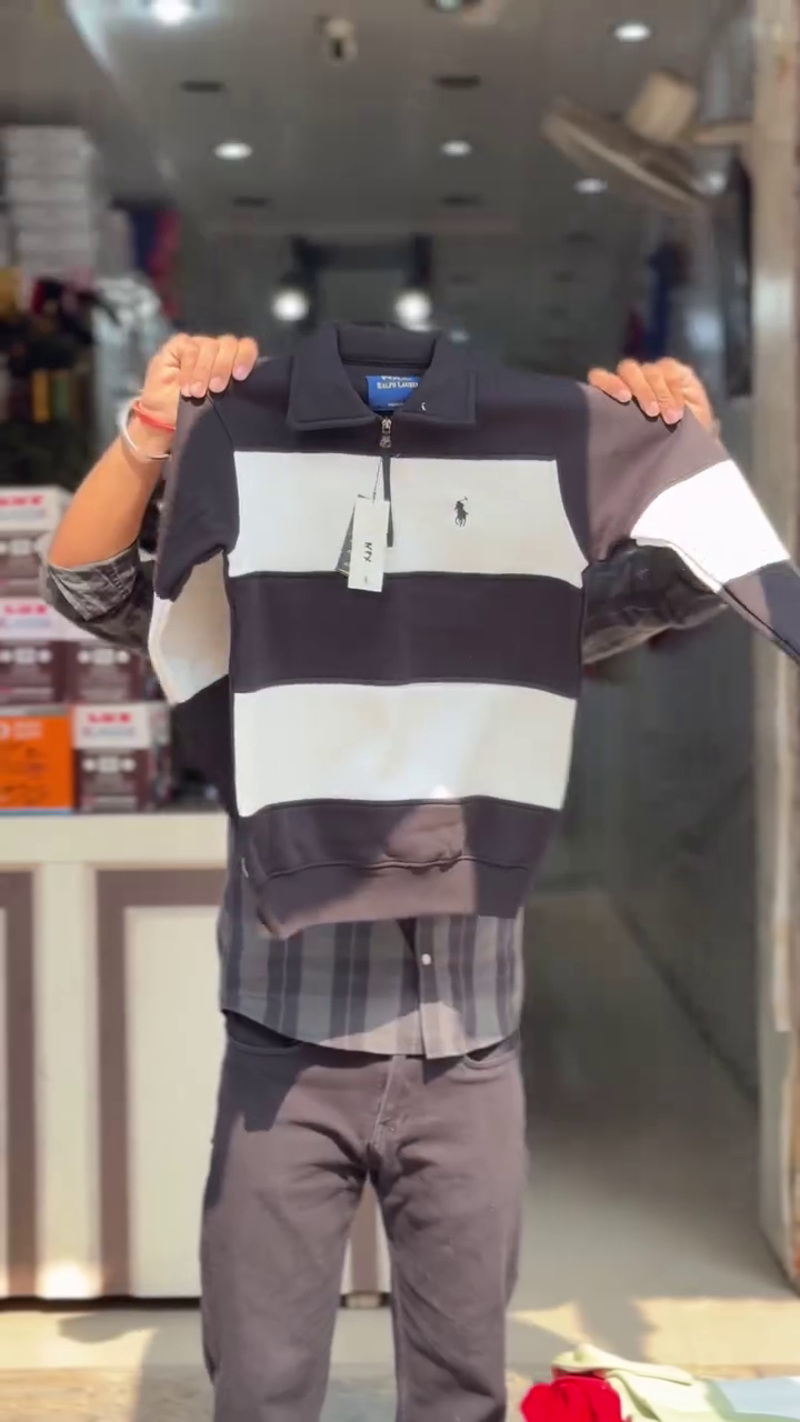 💙Modern Cotton Rugby Polo Sweatshirt with Broad Blue and White Stripes & Half Zip Front – Casual Sporty Boys’ Winter Top - Image 4