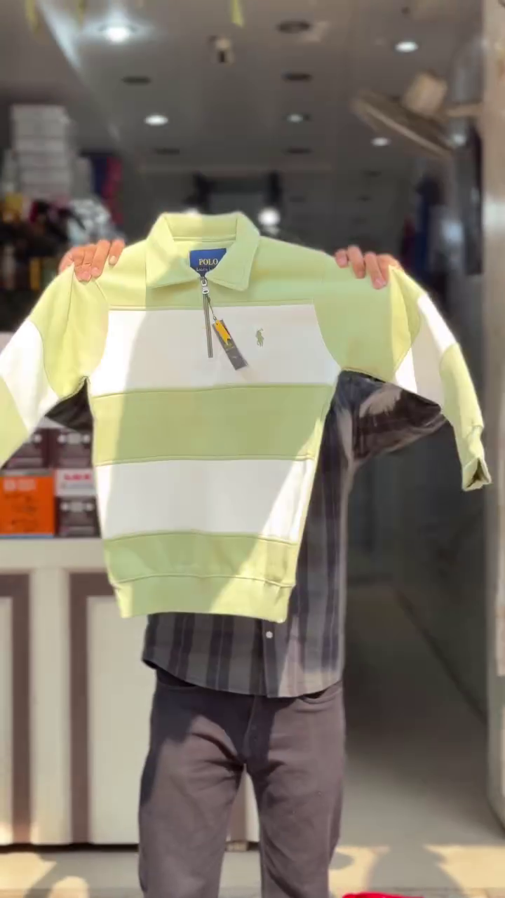 💙Modern Cotton Rugby Polo Sweatshirt with Broad Blue and White Stripes & Half Zip Front – Casual Sporty Boys’ Winter Top - Image 3