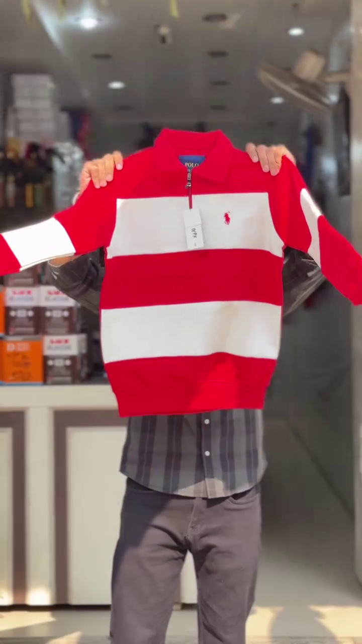 💙Modern Cotton Rugby Polo Sweatshirt with Broad Blue and White Stripes & Half Zip Front – Casual Sporty Boys’ Winter Top - Image 2