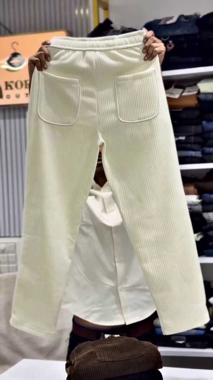 🤍High-Waist Vintage Corduroy Pants in Ultra-Soft Winter White, Finished with Statement Back Patch Pockets