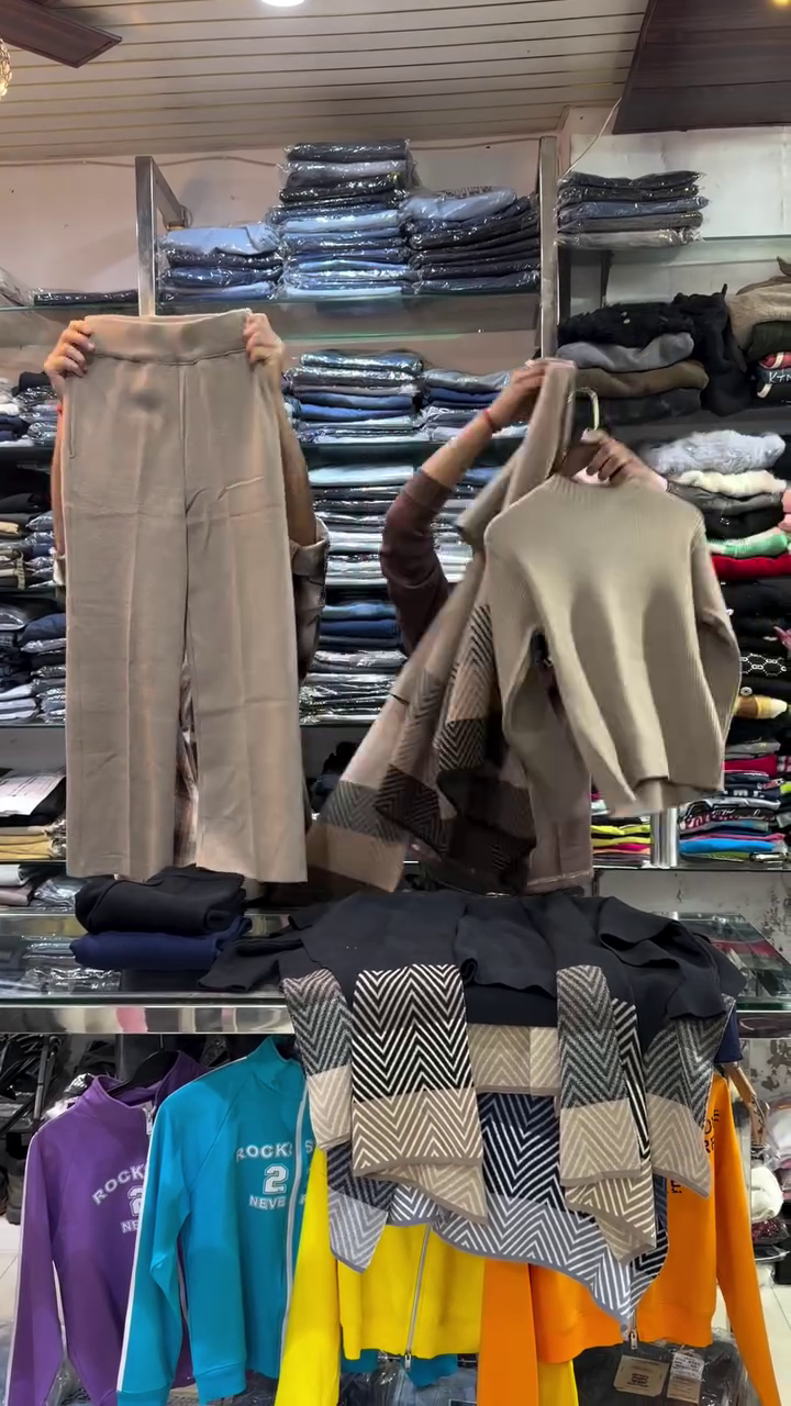 π "Urban Elegance Taupe Chevron Knit Sophisticated Co-ord Set with Draped Cape Cardigan and Sleek Pants for Effortless Day-to-Night Style" πβ - Image 4