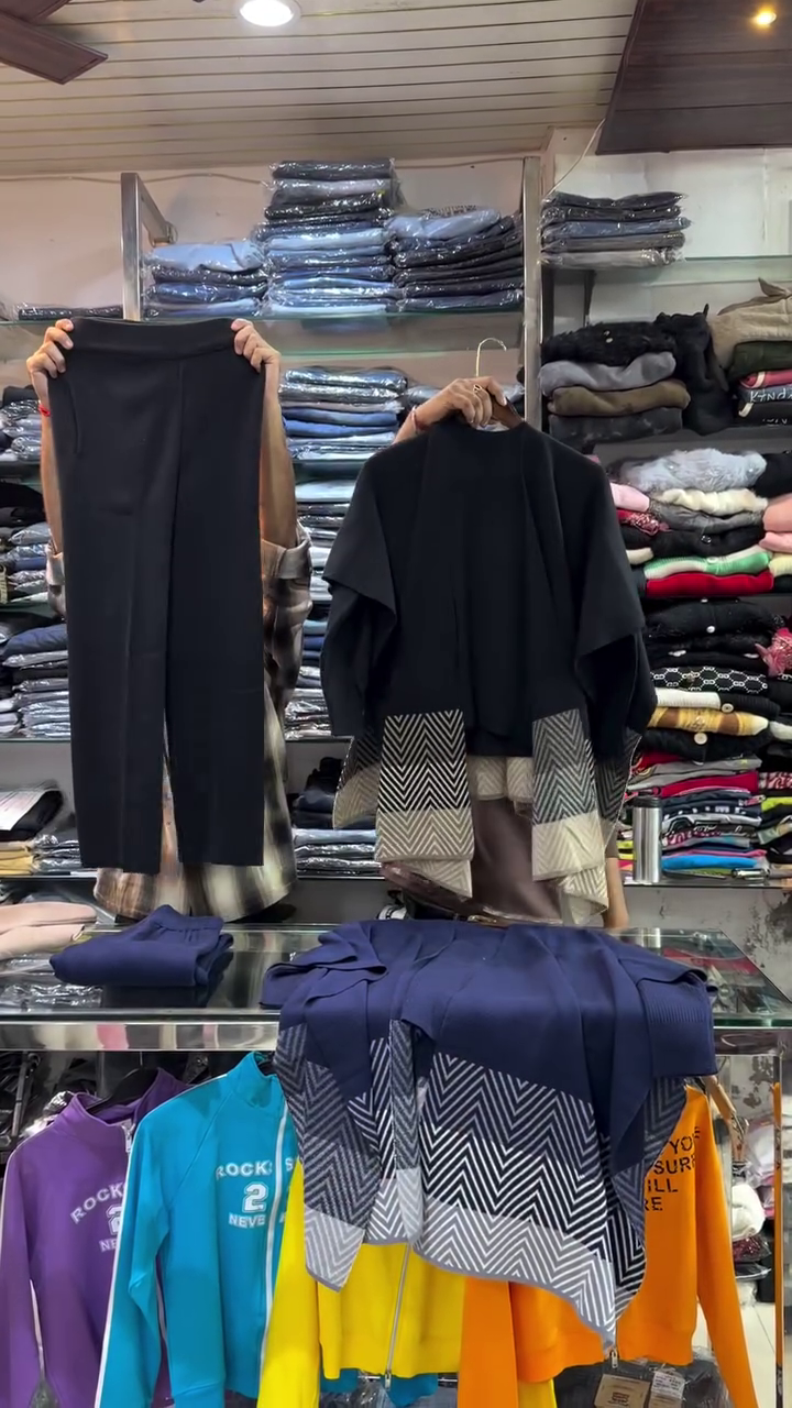 π "Urban Elegance Taupe Chevron Knit Sophisticated Co-ord Set with Draped Cape Cardigan and Sleek Pants for Effortless Day-to-Night Style" πβ - Image 2