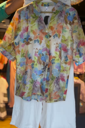 Breezy Pastel Floral Co-Ord Set with White Cotton Shorts β Summer Bloom Vibes