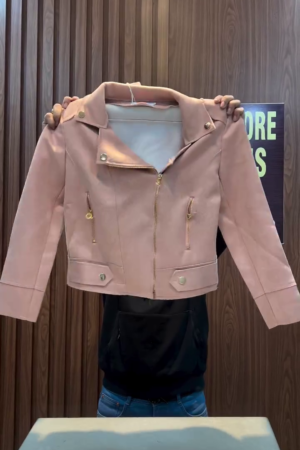 🌸 Blush Luxe Cropped Biker Jacket – Modern Feminine Edge 🌸