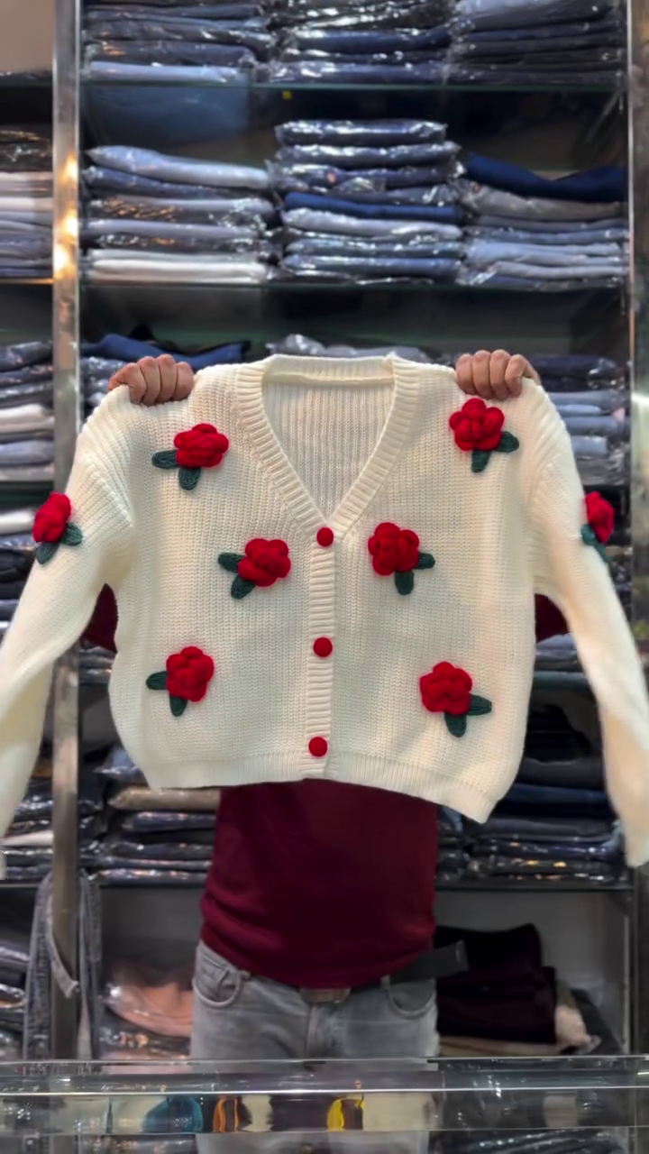 πΉ Ruby Bloom Knit Cardigan β Classic Elegance with Floral Charm πΉ