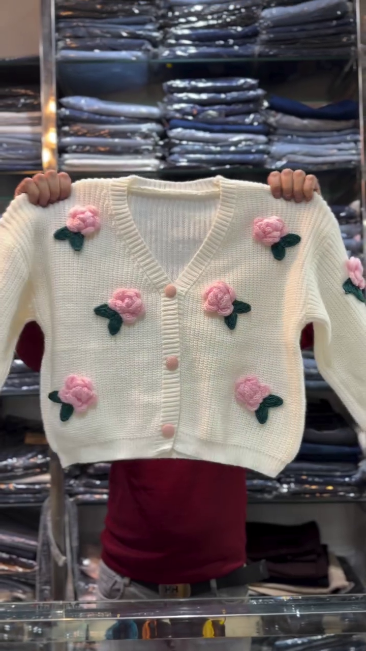πΉ Ruby Bloom Knit Cardigan β Classic Elegance with Floral Charm πΉ - Image 3