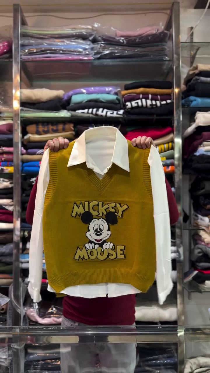 🧸 Mickey Charm Layered Knit Vest Shirt – Cute & Cozy Winter Style 🧸