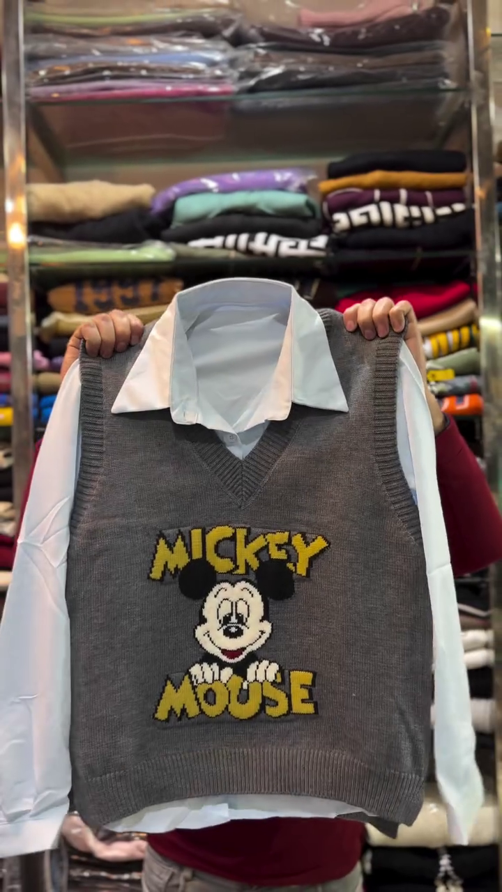 🧸 Mickey Charm Layered Knit Vest Shirt – Cute & Cozy Winter Style 🧸 - Image 3