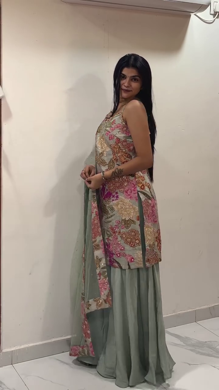 ๐ฟ Mint Blossom Embroidered Sharara Suit ๐ฟ - Image 5