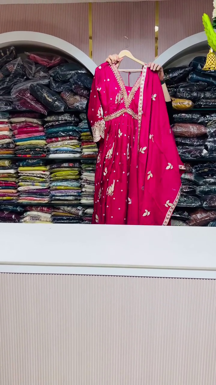 ✨ Regal Fuchsia Embroidered Anarkali Suit Set with Dupatta ✨