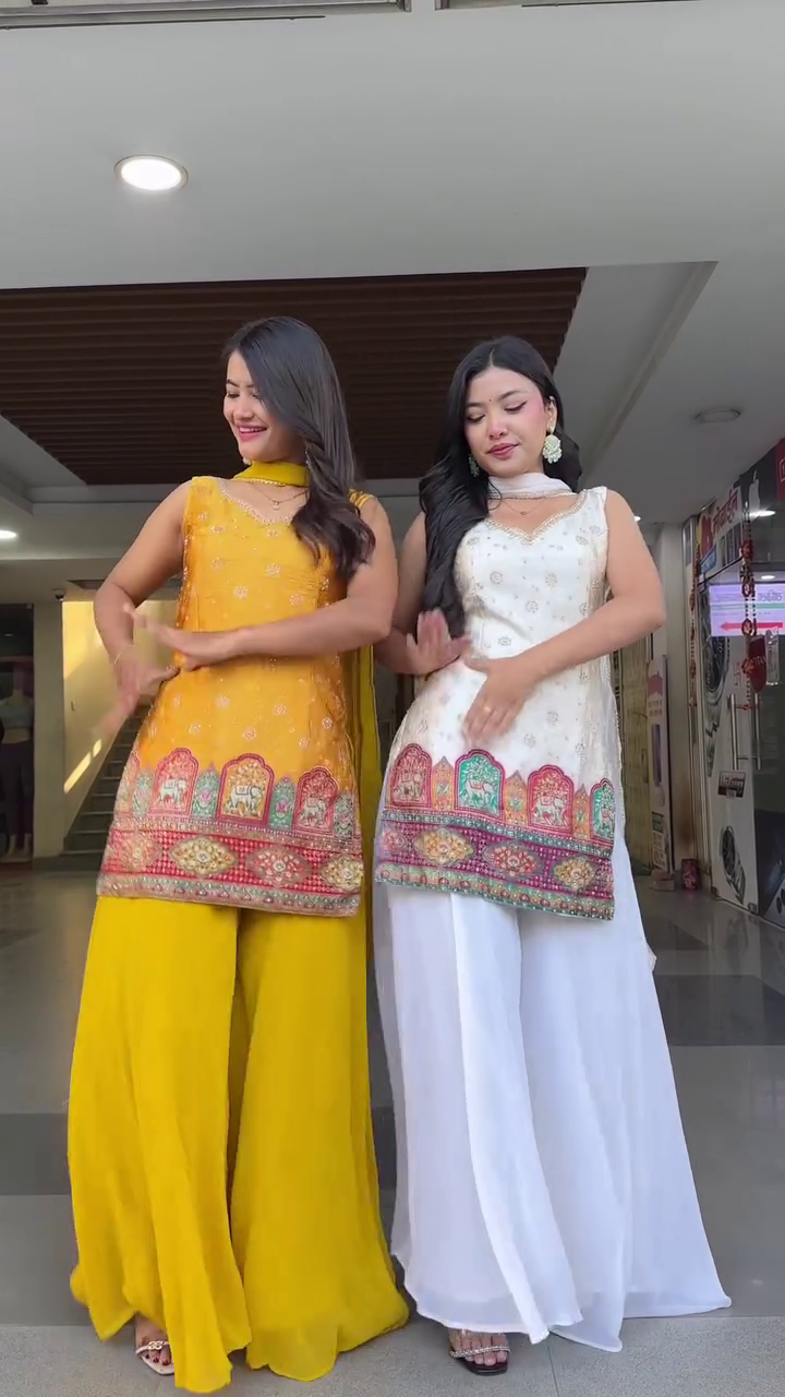 β¨πΈ Elegant Festive Kurta Sharara Set β Embroidered & Printed Collection πΈβ¨
