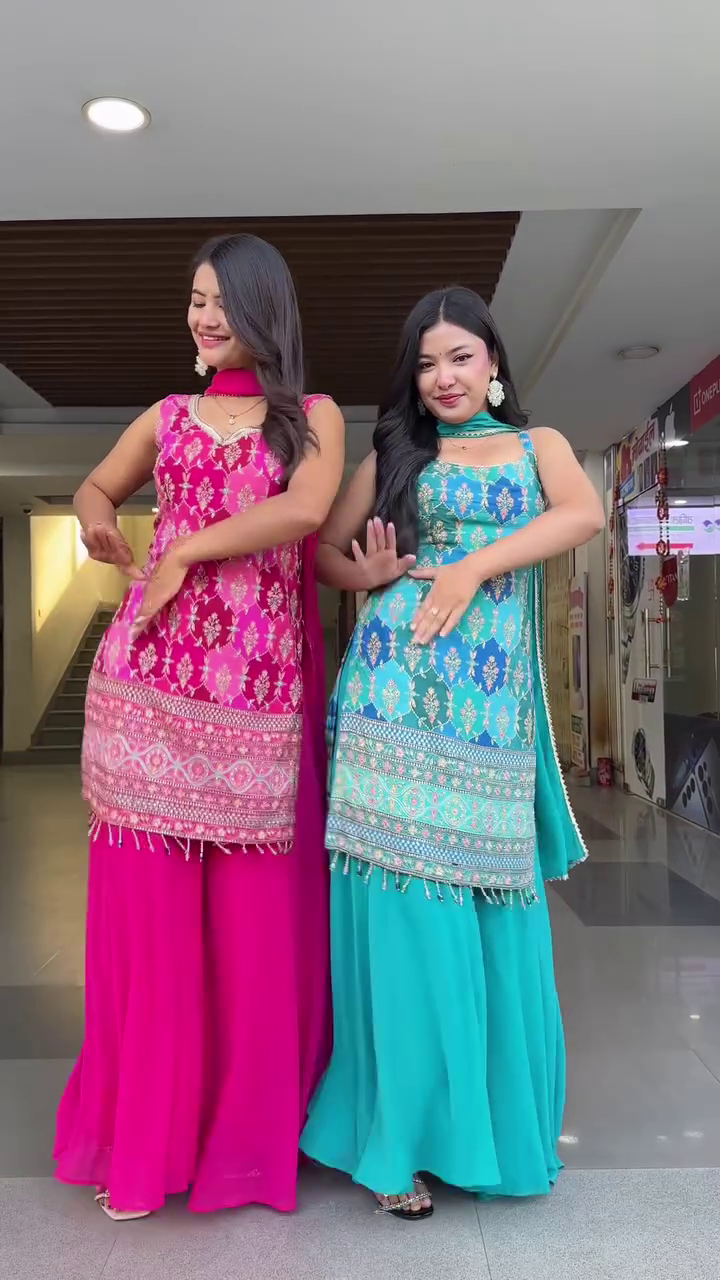 β¨πΈ Elegant Festive Kurta Sharara Set β Embroidered & Printed Collection πΈβ¨ - Image 4