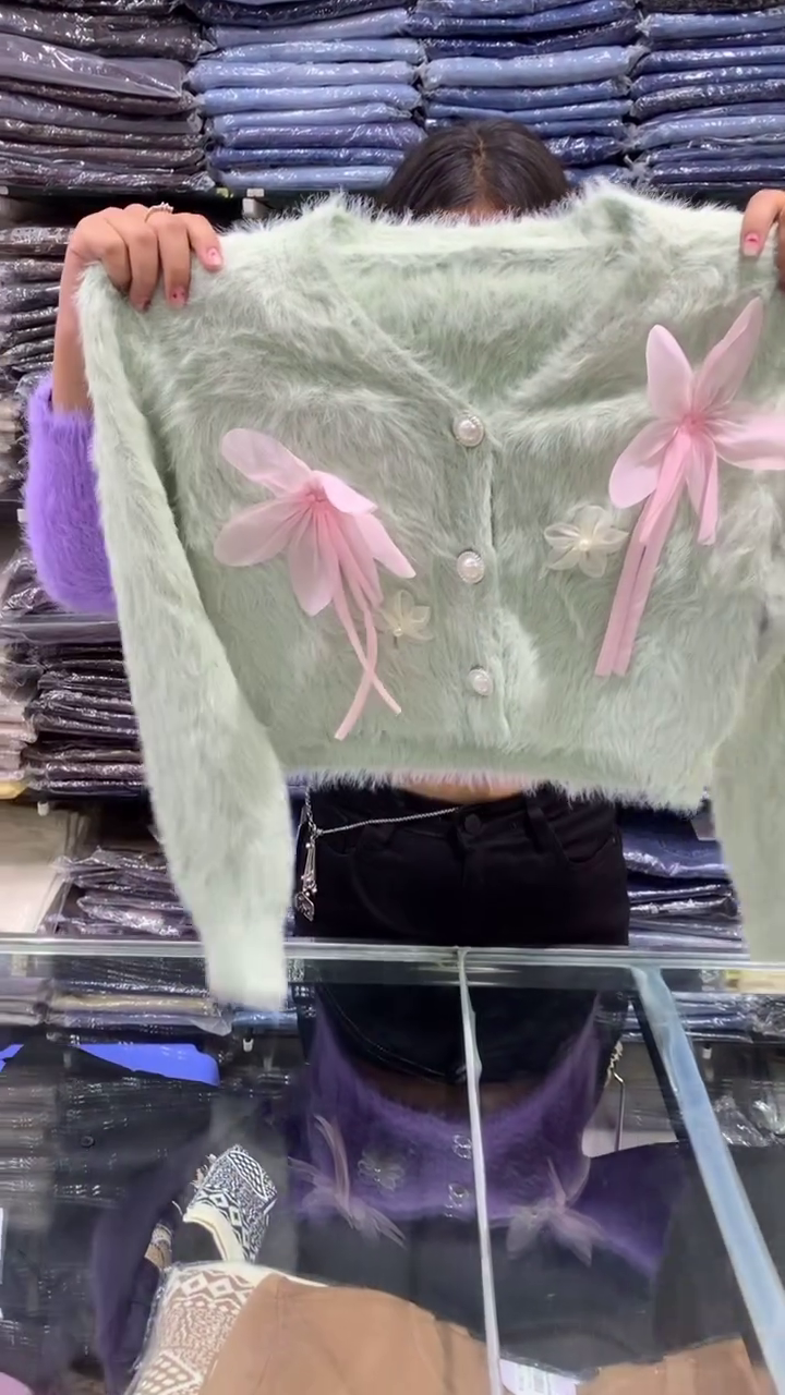 πΈβ¨ Blossom Luxe Fuzzy Cardigan β Floral Pearl Button Knit β¨πΈ - Image 5