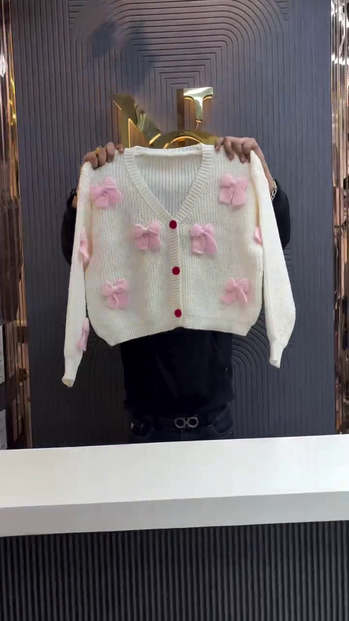 ✨ Bow Bliss Cropped Knit Cardigan – Soft, Sweet & Statement-Ready ✨ - Image 4