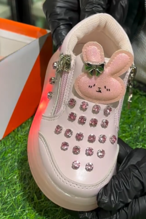 Sparkle Bunny Kids Sneakers β Glitter Rabbit Zipper Shoes