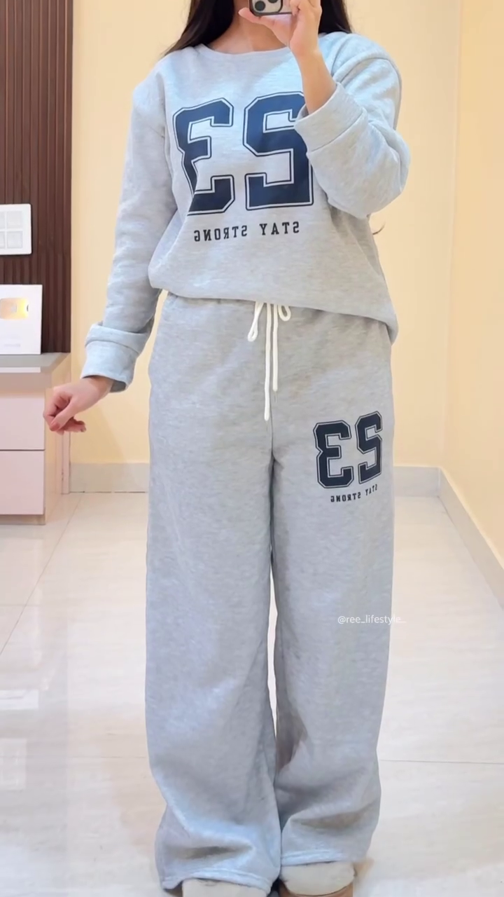 ๐ฉถโจ 23 Stay Strong Co-Ord Set โ Cozy Oversized Sweatshirt & Wide-Leg Joggers ๐ฅ๐ฏ