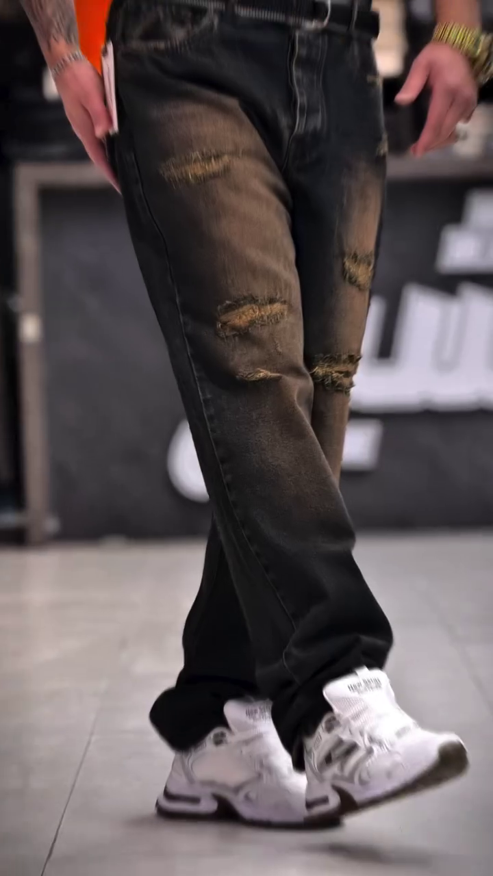 ๐ค๐ฅ Premium Black Washed Ripped Jeans โ Street Fit with Hardcore Drip ๐ฎโ๐จ๐ - Image 3