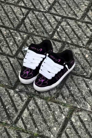ππ€ Tesla Neon Scribble Sneakers β Black Streetwear Shoes with Glow Vibe πβ‘