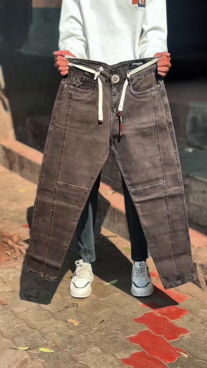Smoke Grey Drawstring Denim – Premium Relaxed Fit Streetwear Jeans - Image 3