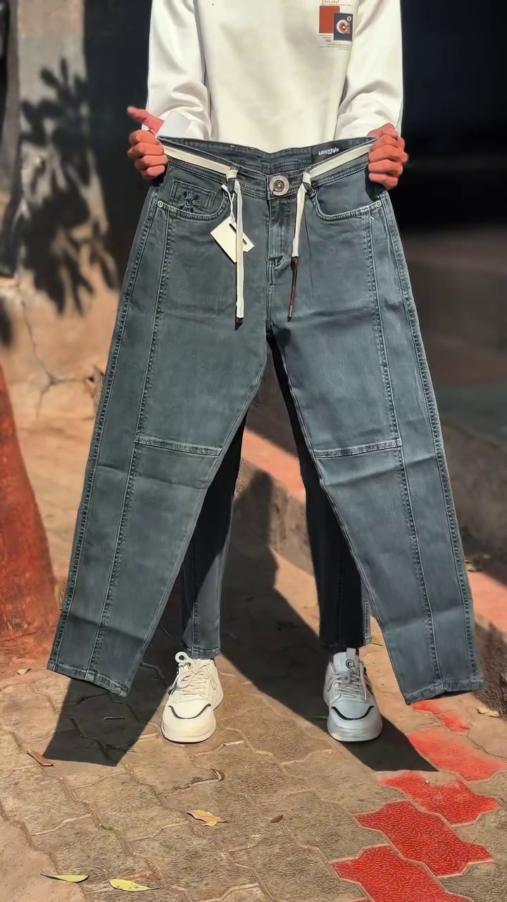 Smoke Grey Drawstring Denim – Premium Relaxed Fit Streetwear Jeans - Image 4