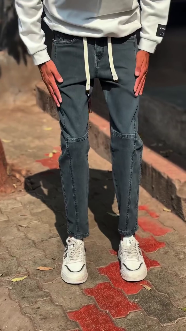 Smoke Grey Drawstring Denim – Premium Relaxed Fit Streetwear Jeans - Image 5