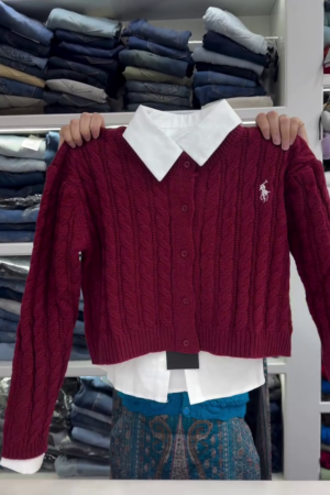 π€β¨ Cozy Cable Knit Layered Sweater β Preppy Shirt Collar Cardigan Style π©Άπ
