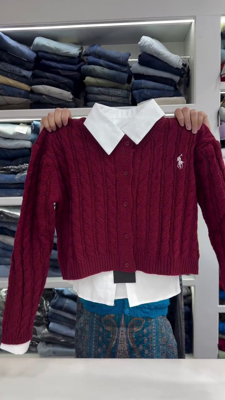 ๐คโจ Cozy Cable Knit Layered Sweater โ Preppy Shirt Collar Cardigan Style ๐ฉถ๐