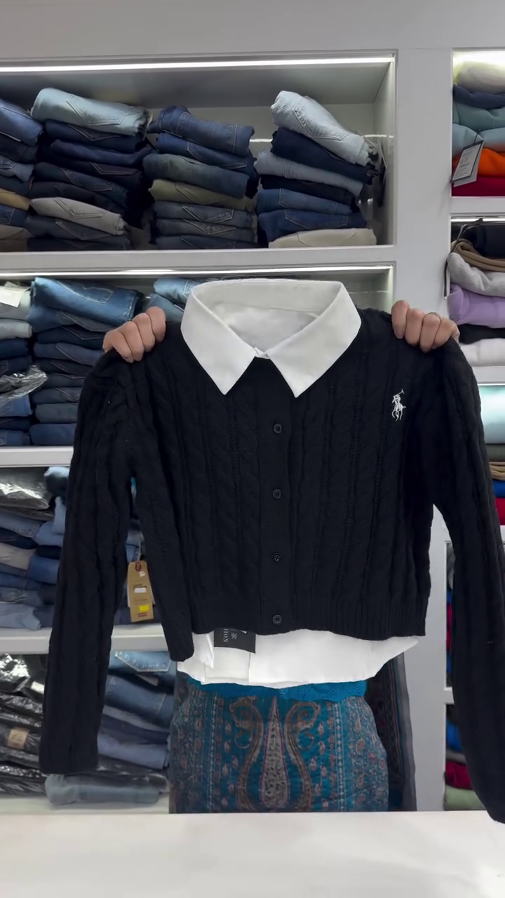 ๐คโจ Cozy Cable Knit Layered Sweater โ Preppy Shirt Collar Cardigan Style ๐ฉถ๐ - Image 7