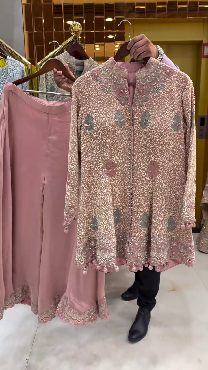 ๐ธโจ Blush Royale Embroidered Sharara Set โ Heavy Work Partywear Suit ๐๐