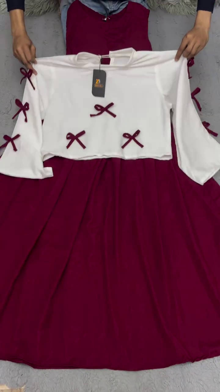 🎀❤️ Bow Bliss Co-Ord Set – White Ribbon Top + Maroon Flowy Skirt ✨👗 - Image 4