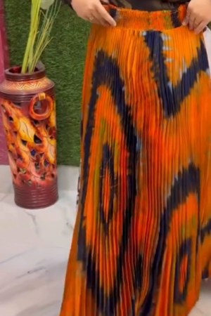 🧡🖤 Bold & Flowing: Orange & Black Tie-Dye Flared Maxi Skirt