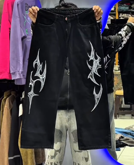 π€ Black Baggy Jogger Pants with White Tribal Print β Relaxed, Stylish & Street-Ready β¨