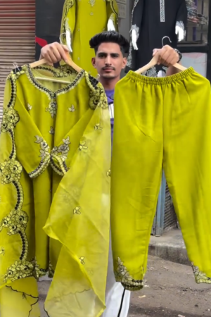 💚 Lime Green Embroidered Kurta Set with Palazzo Pants & Dupatta – Fresh, Festive & Effortlessly Elegant ✨