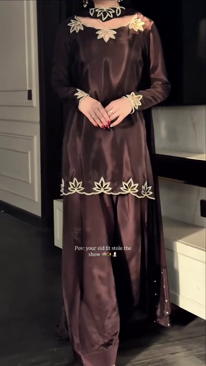 π€ Brown Natural Crepe Embroidery Work Salwar Suit β Timeless Elegance in Every Thread π€ - Image 6