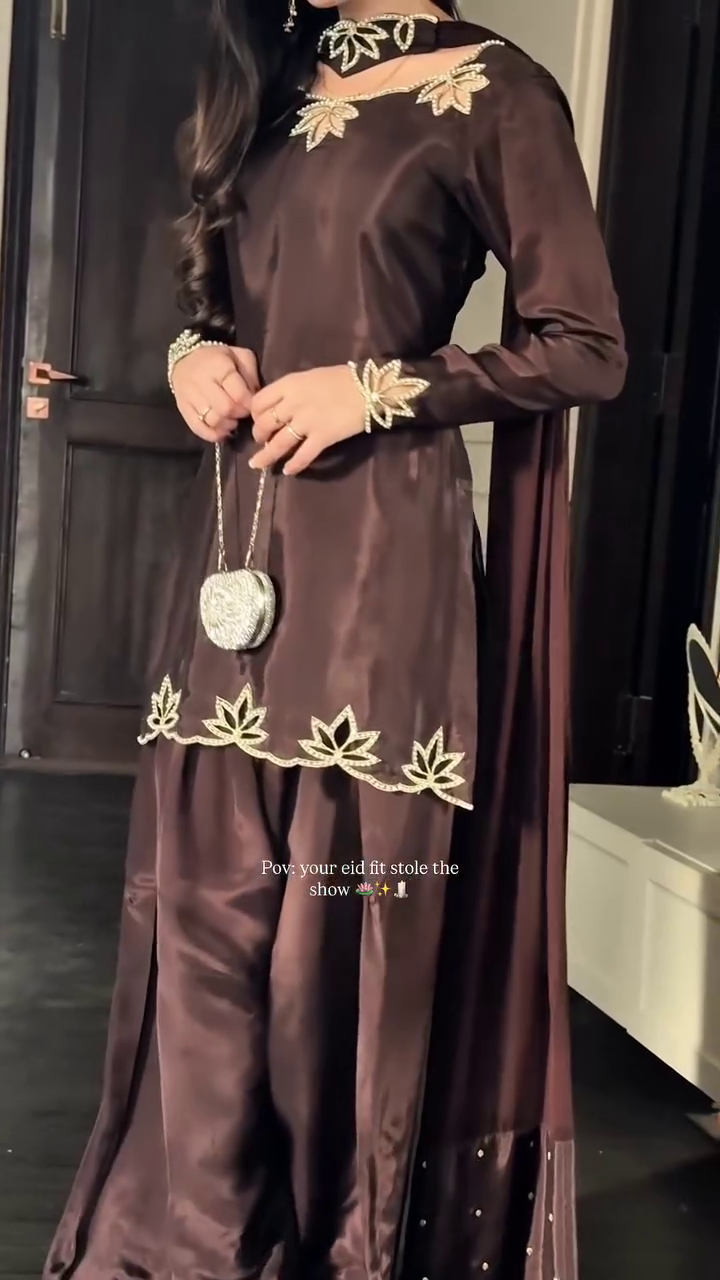 π€ Brown Natural Crepe Embroidery Work Salwar Suit β Timeless Elegance in Every Thread π€ - Image 4