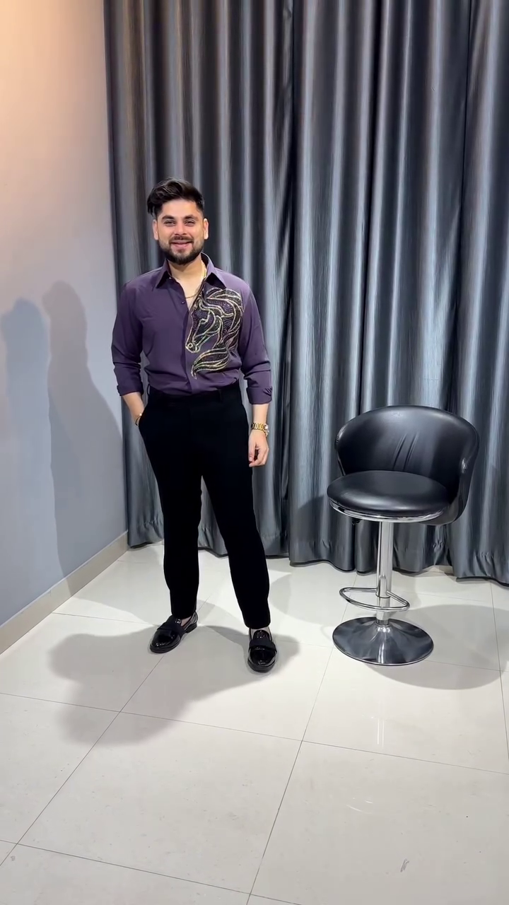 ๐ Purple Satin Cotton Shirt with Horse Embroidery โ Bold, Refined & Effortlessly Stylish ๐ - Image 3