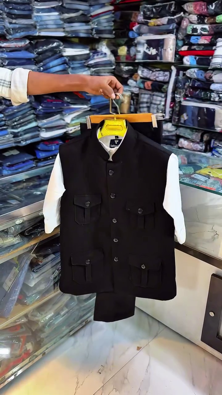 π€ Premium Black 4-Pocket Nehru Jacket with Trousers for Men β Sophisticated & Timeless Elegance β¨